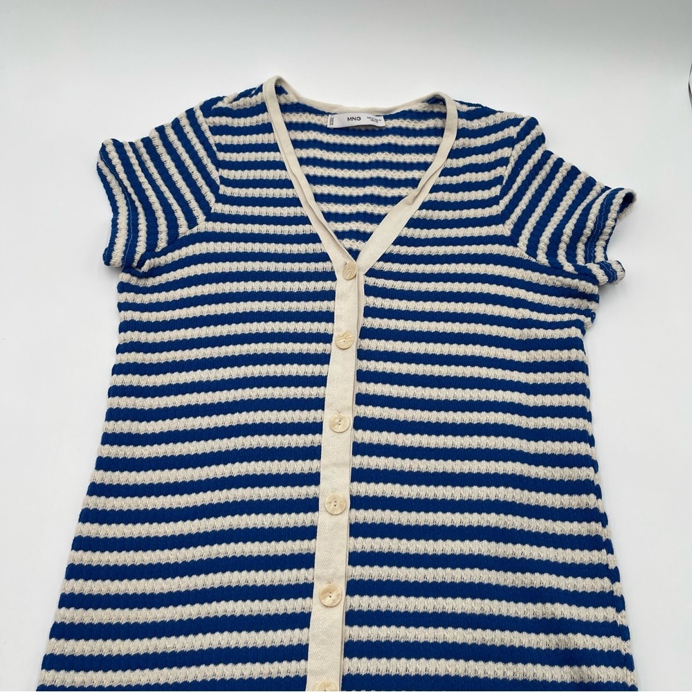 MNG Mango Blue/ Cream Stripe Jersey Sweater Midi Dress Sz US 10 Short Sleeve - Picture 5 of 13